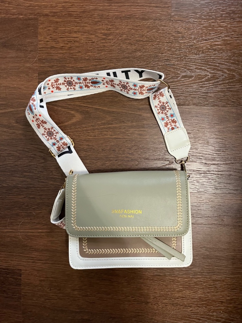 Olive Green Crossbody Bag with Decorative Strap